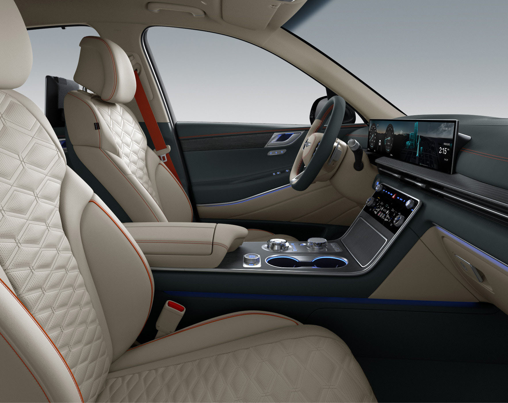 GV80 Coupe 내장 색상 쿠페 디자인Ⅱ_스모키 그린 바닐라 베이지 투톤(오렌지 스티치) 14