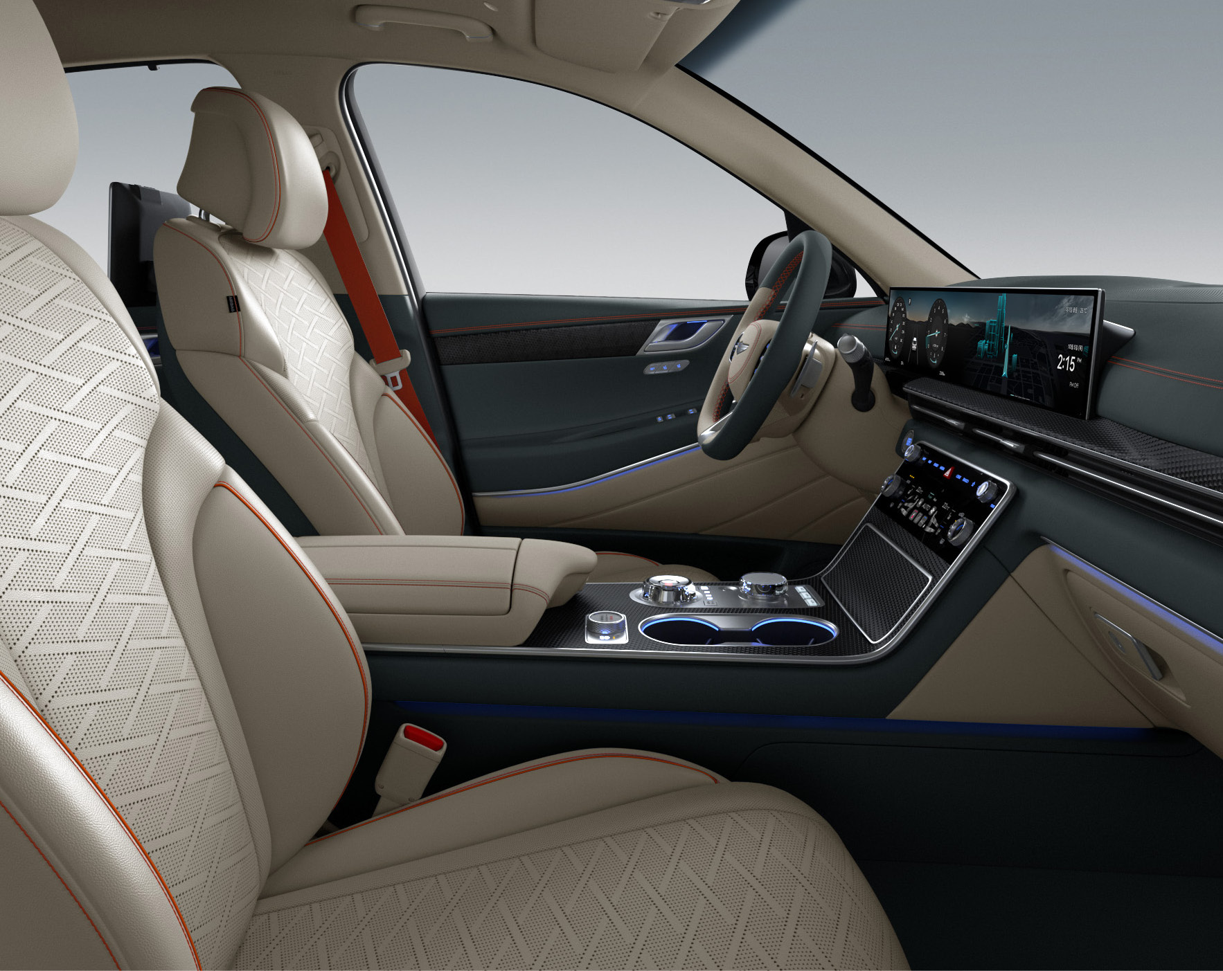 GV80 Coupe 내장 색상 쿠페 디자인Ⅰ_스모키 그린 바닐라 베이지 투톤(오렌지 스티치) 13