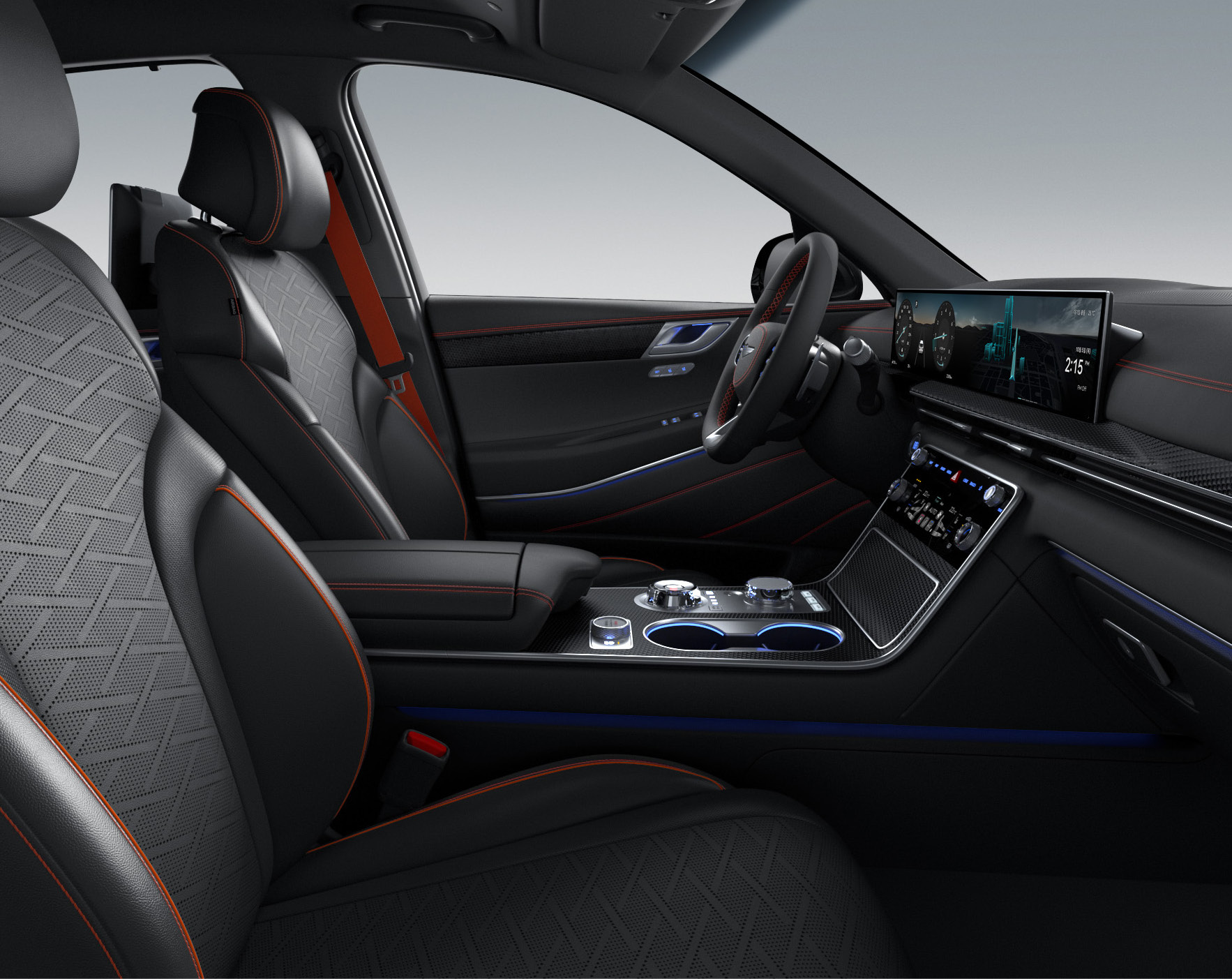 GV80 Coupe 내장 색상 쿠페 디자인Ⅰ_옵시디언 블랙 모노톤(오렌지 스티치) 1